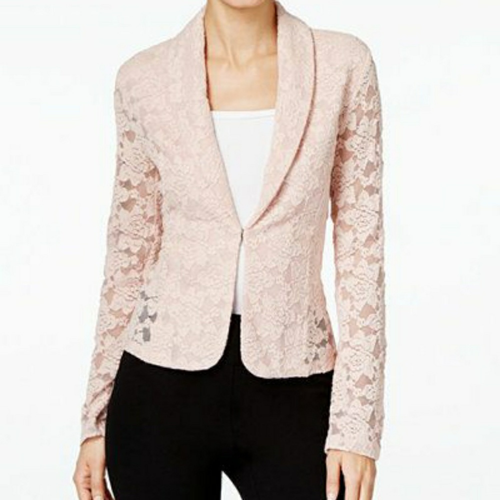 INC pink lace Blazer with front hook closure